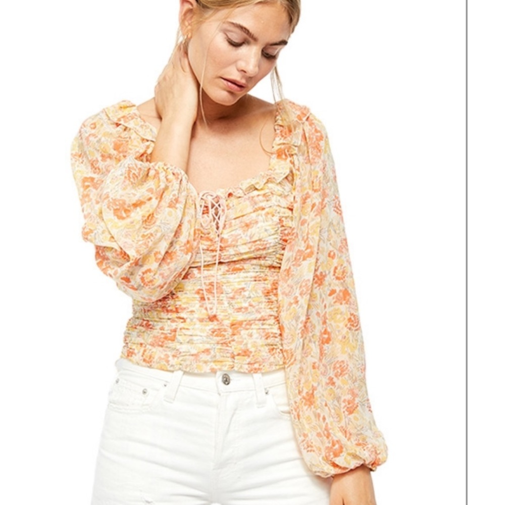 Free People Mabel Printed Blouse in Spring Combo - Picture 1 of 8